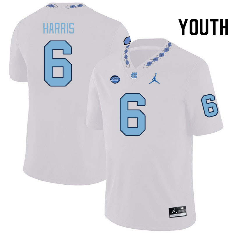 Youth #6 Joshua Harris North Carolina Tar Heels College Football Jerseys Stitched-White